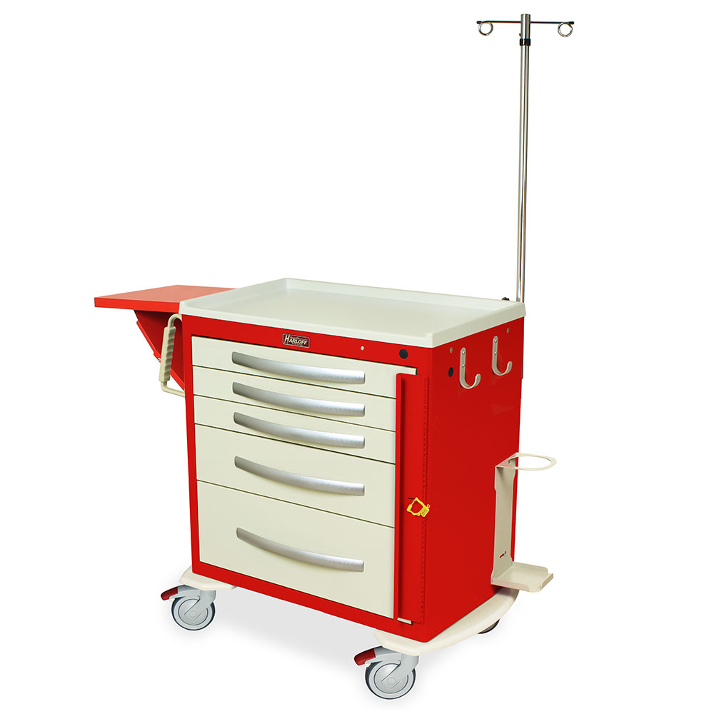 Lightweight aluminum crash cart with IV pole cardiac board and oxygen tank holder Harloff