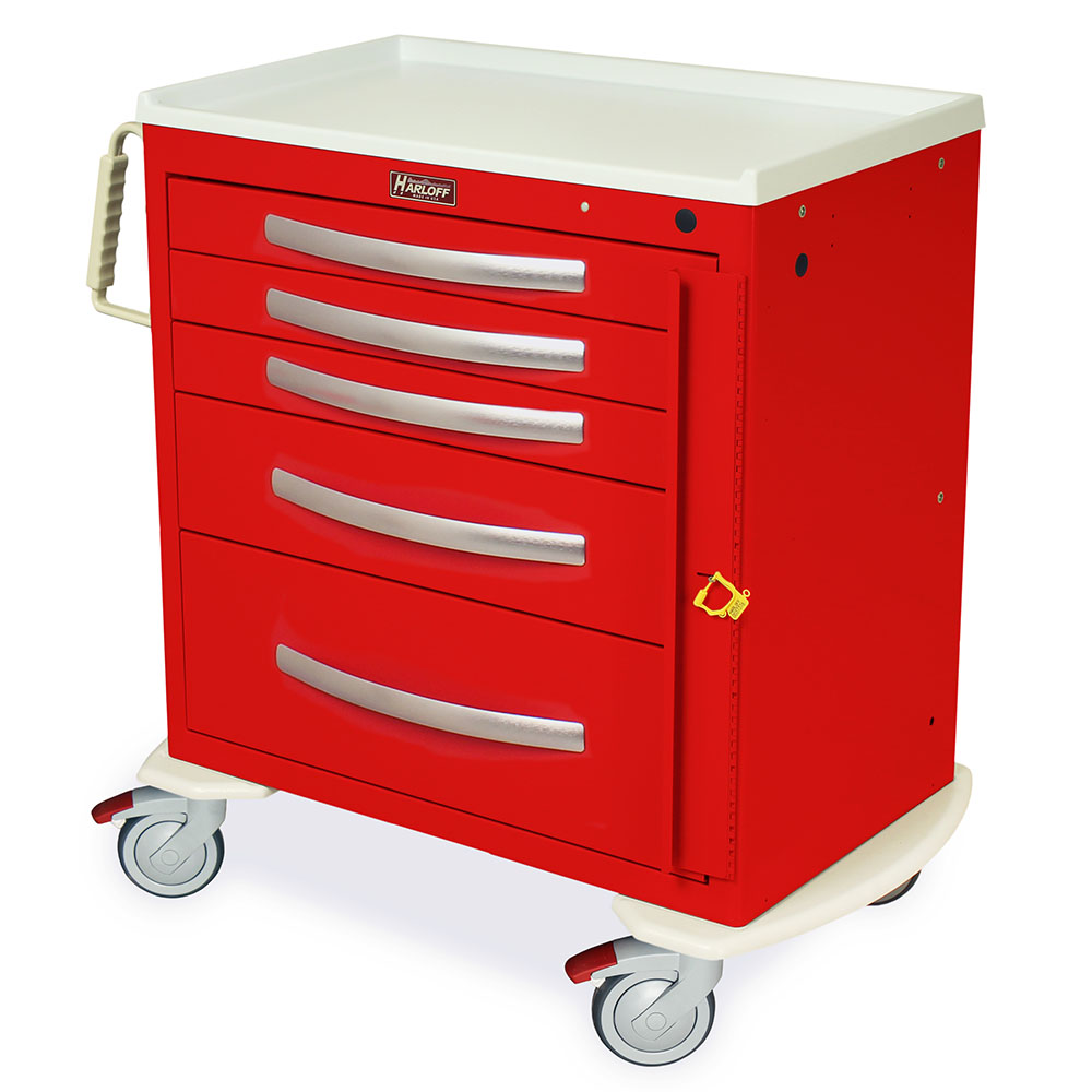 MPA3024B05 lightweight five drawer aluminum crash cart with breakaway lock from Harloff