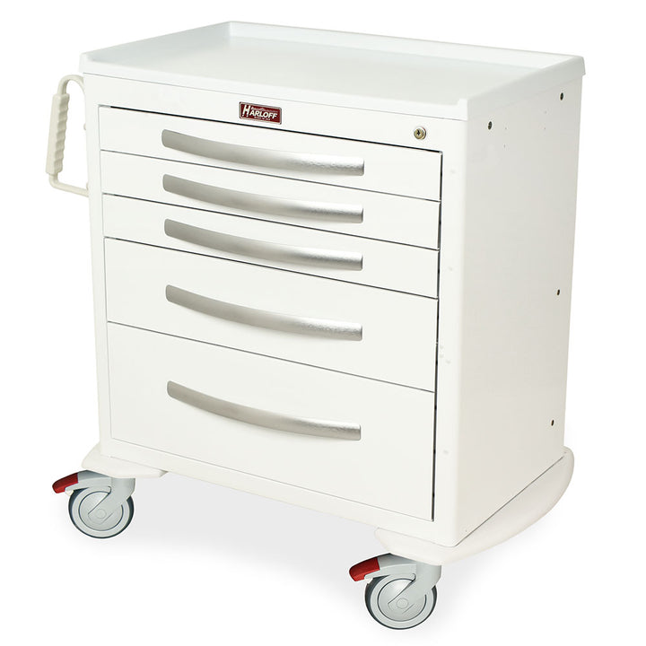 A-Series MPA3024K05 medium aluminum nursing cart, 5 drawers, key lock, white, front view