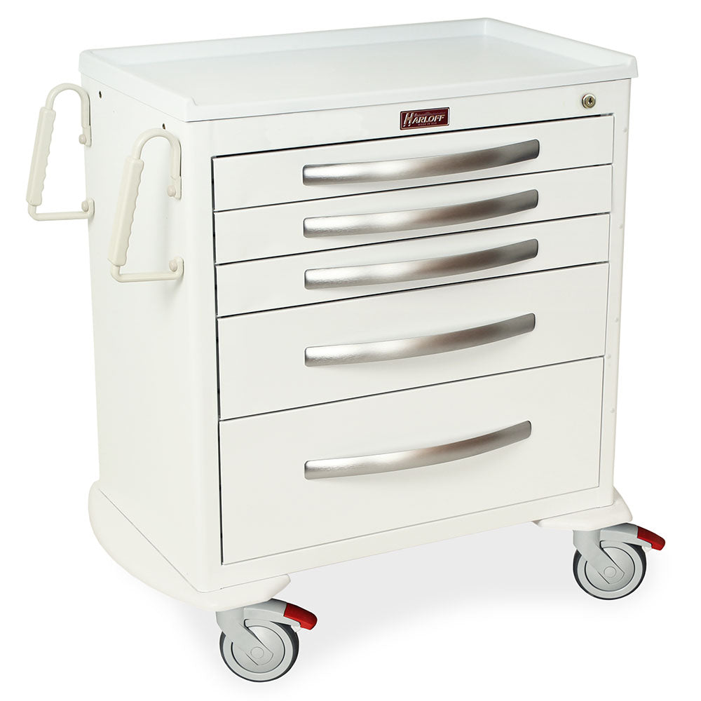 A-Series MPA3024K05 medium aluminum nursing cart, 5 drawers, key lock, white, quarter right view