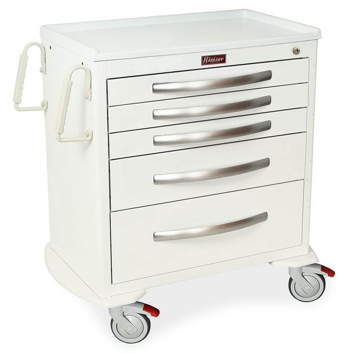 A-Series MPA3024K05 medium aluminum nursing cart, 5 drawers, key lock, white, quarter right view