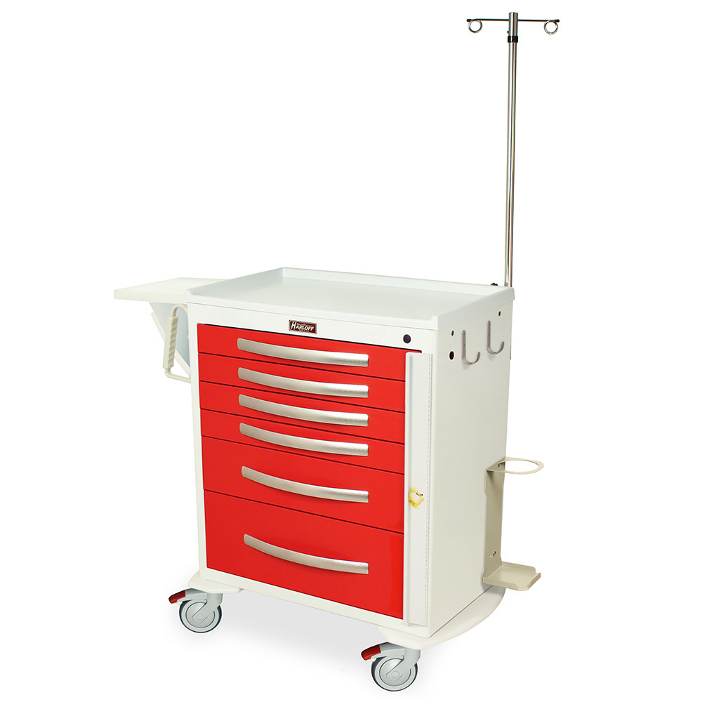 lightweight aluminum breakaway crash cart with accessories and six drawers