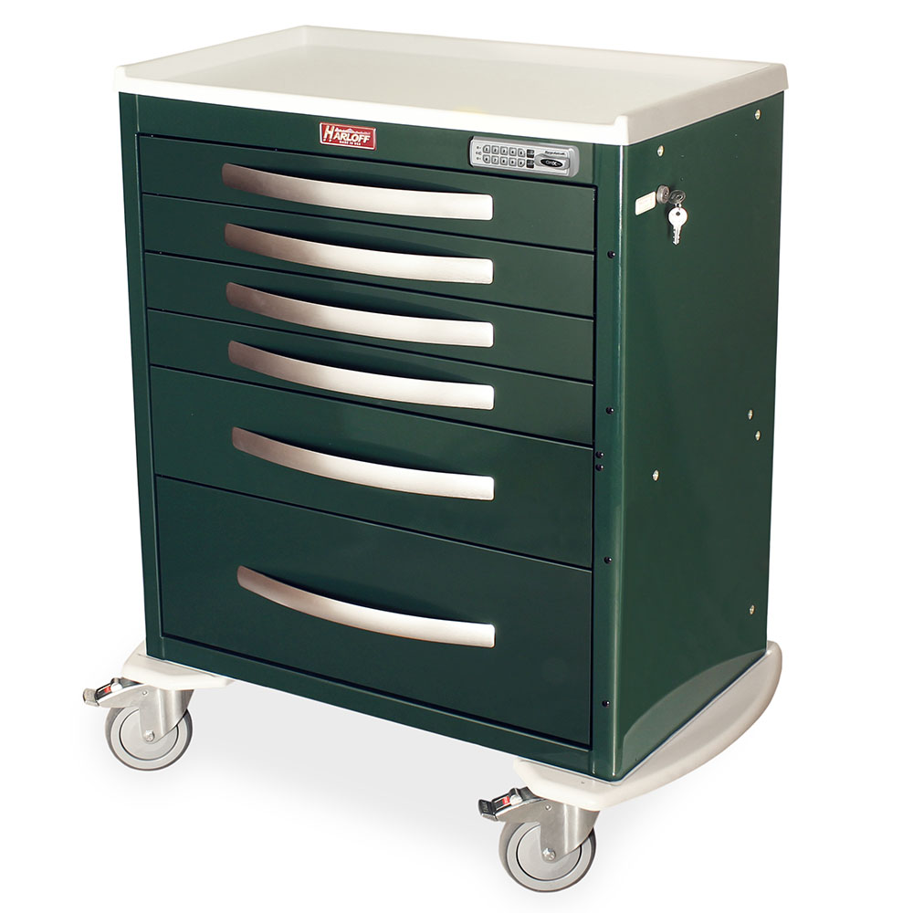 lightweight e-lock anesthesia cart dark green