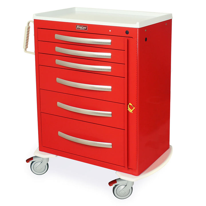 A-Series MPA3030B06 lightweight emergency crash cart, 6 drawers, aluminum, breakaway lock, front view, red