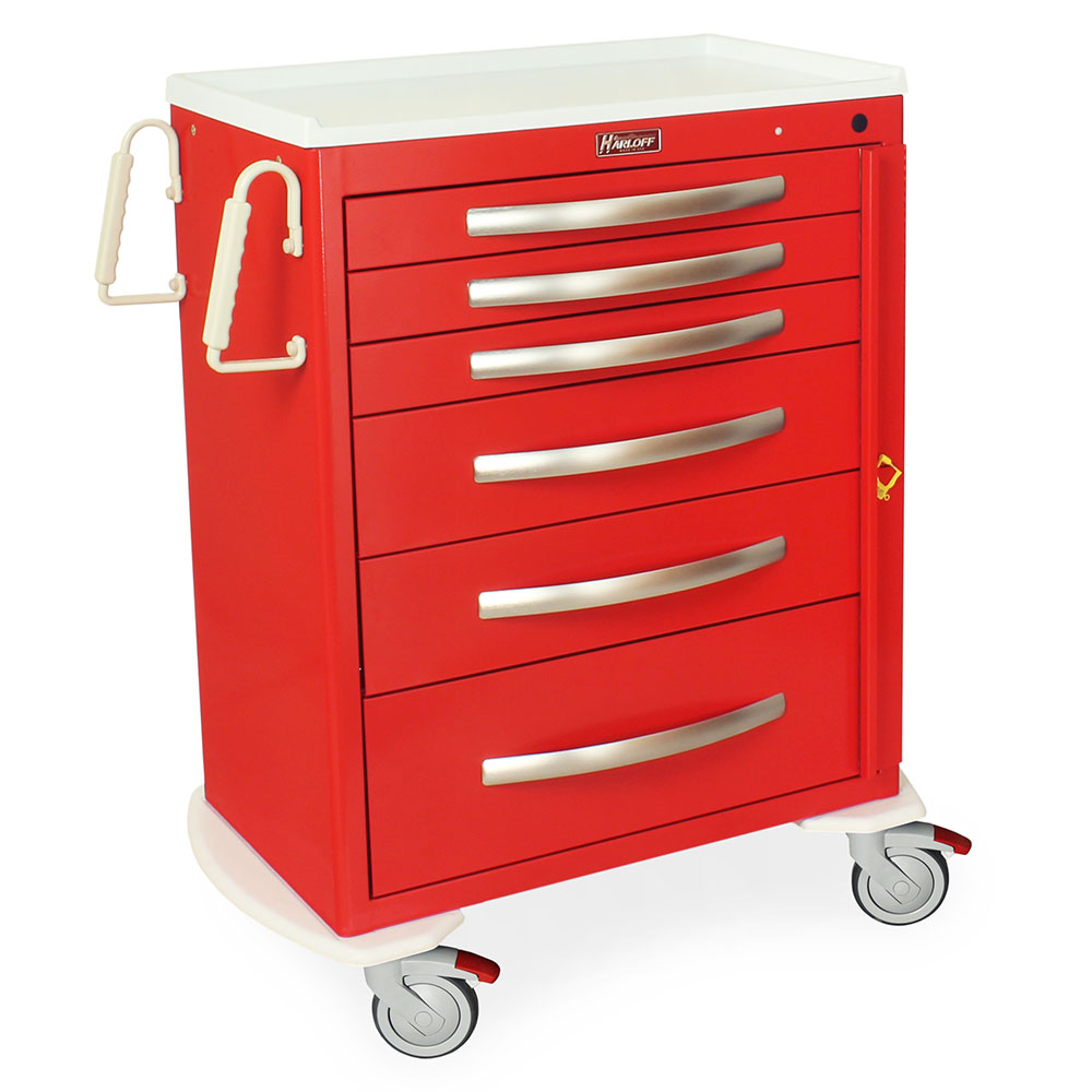 A-Series MPA3030B06 lightweight emergency crash cart, 6 drawers, aluminum, breakaway lock, front view, alternate angle