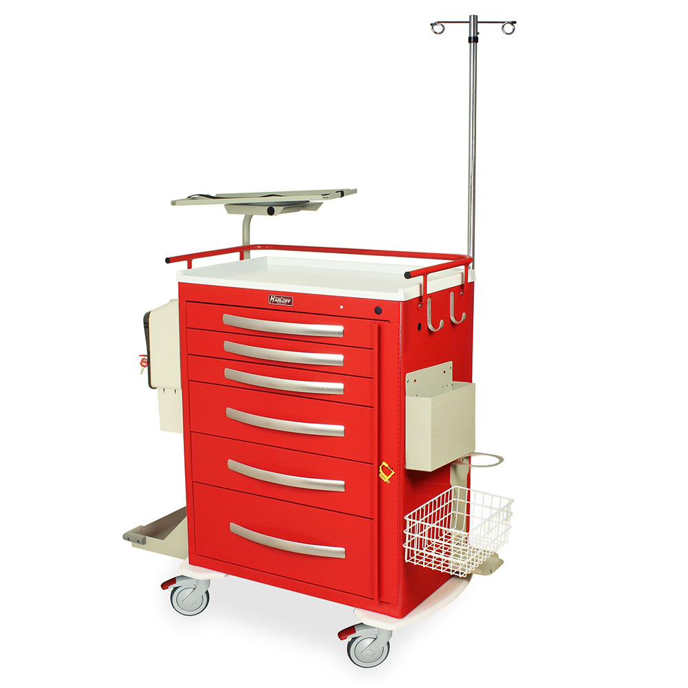 Lightweight aluminum MPA3030B06 crash cart with MD30-EMG3 emergency accessories, 6 drawers, breakaway lock, 30? vertical space, 5” casters, fully welded.