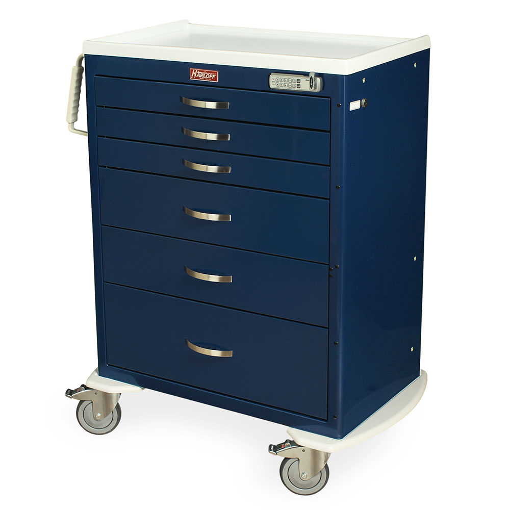 M-Series Tall Anesthesia Cart in navy finish with anesthesia supplies