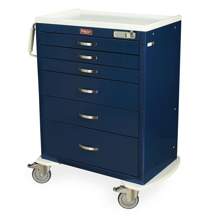 M-Series Tall Anesthesia Cart in navy finish with anesthesia supplies
