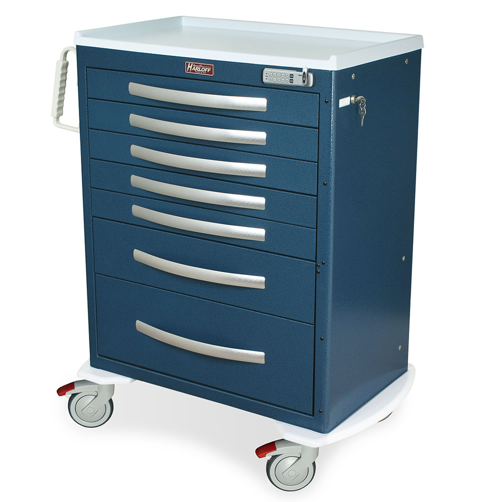 A-Series Lightweight Aluminum Anesthesia Cart, tall height, standard width, seven drawers, e-lock, MPA3030E07