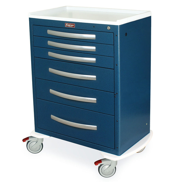 A-Series MPA3030K06 tall aluminum medical cart, 6 drawers, key lock, hot blue, front view