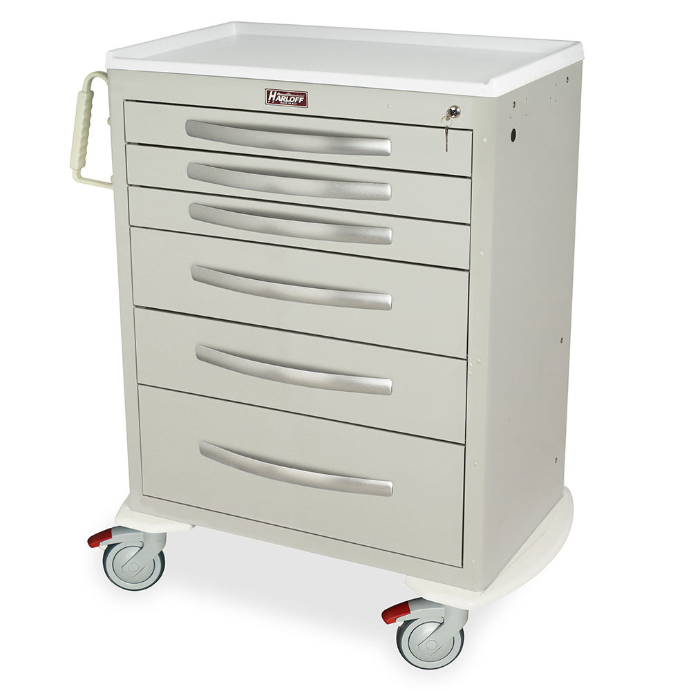 A-Series MPA3030K06 tall aluminum medical cart, 6 drawers, key lock, sand, front view