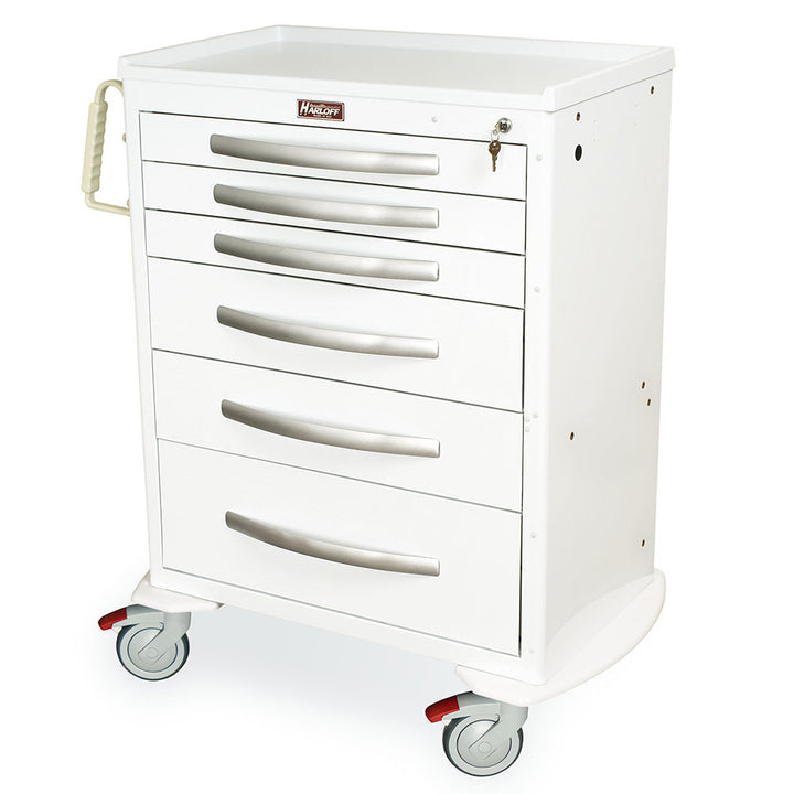 A-Series MPA3030K06 tall aluminum medical cart, 6 drawers, key lock, white, quarter left view