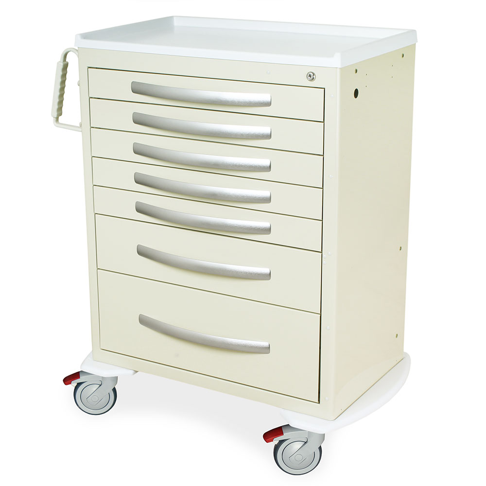 Beige A-Series aluminum cart with key lock and 27" wide drawer configuration