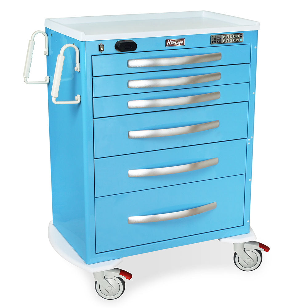A-Series MPA3030WLP16 tall aluminum wireless medical cart, 6 drawers, light blue, quarter right view