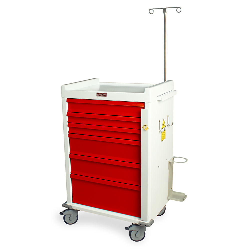 Aluminum MRI compatible crash cart with six drawers and accessory package