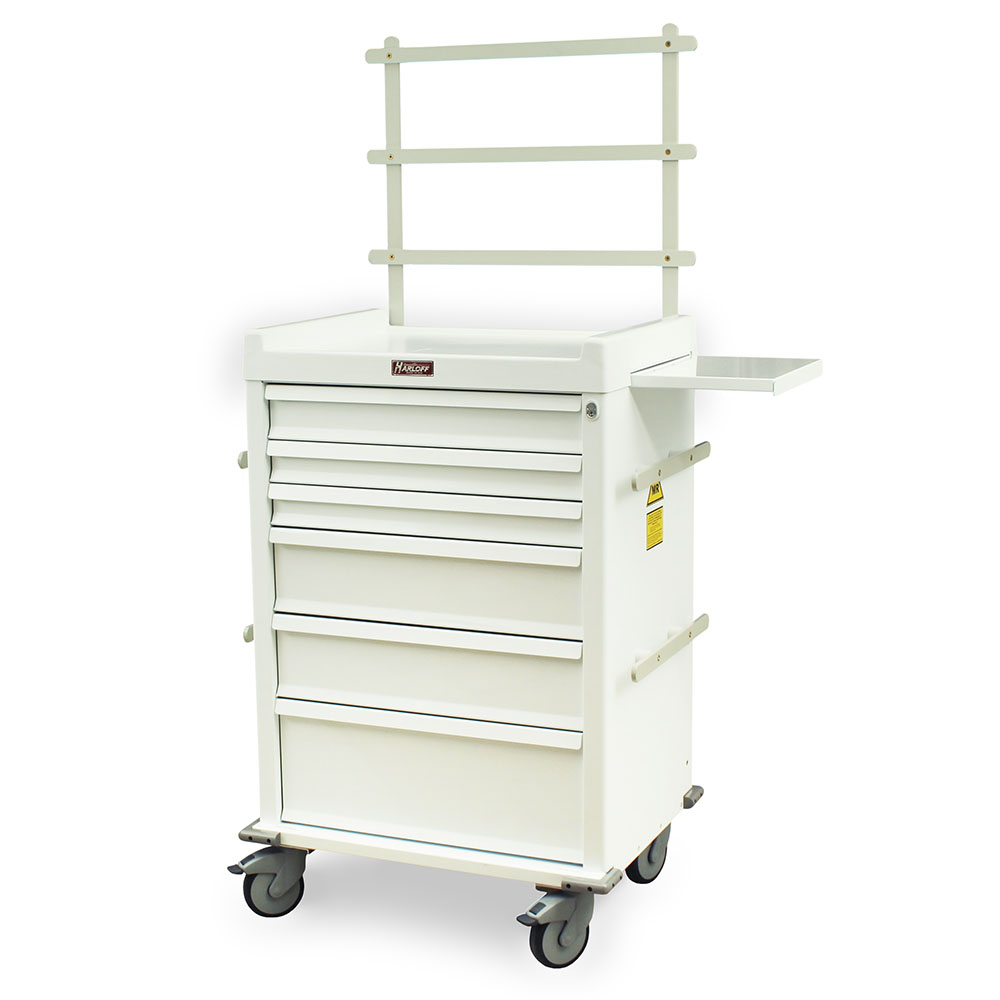 Aluminum MRI compatible anesthesia cart with six drawers, accessory package, and key lock