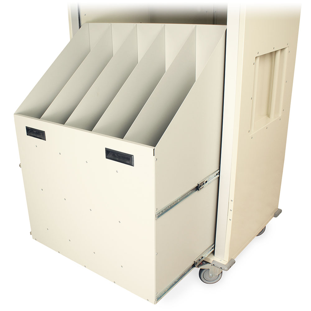 Double column MedStor Max cabinet with open catheter storage drawer accessory  