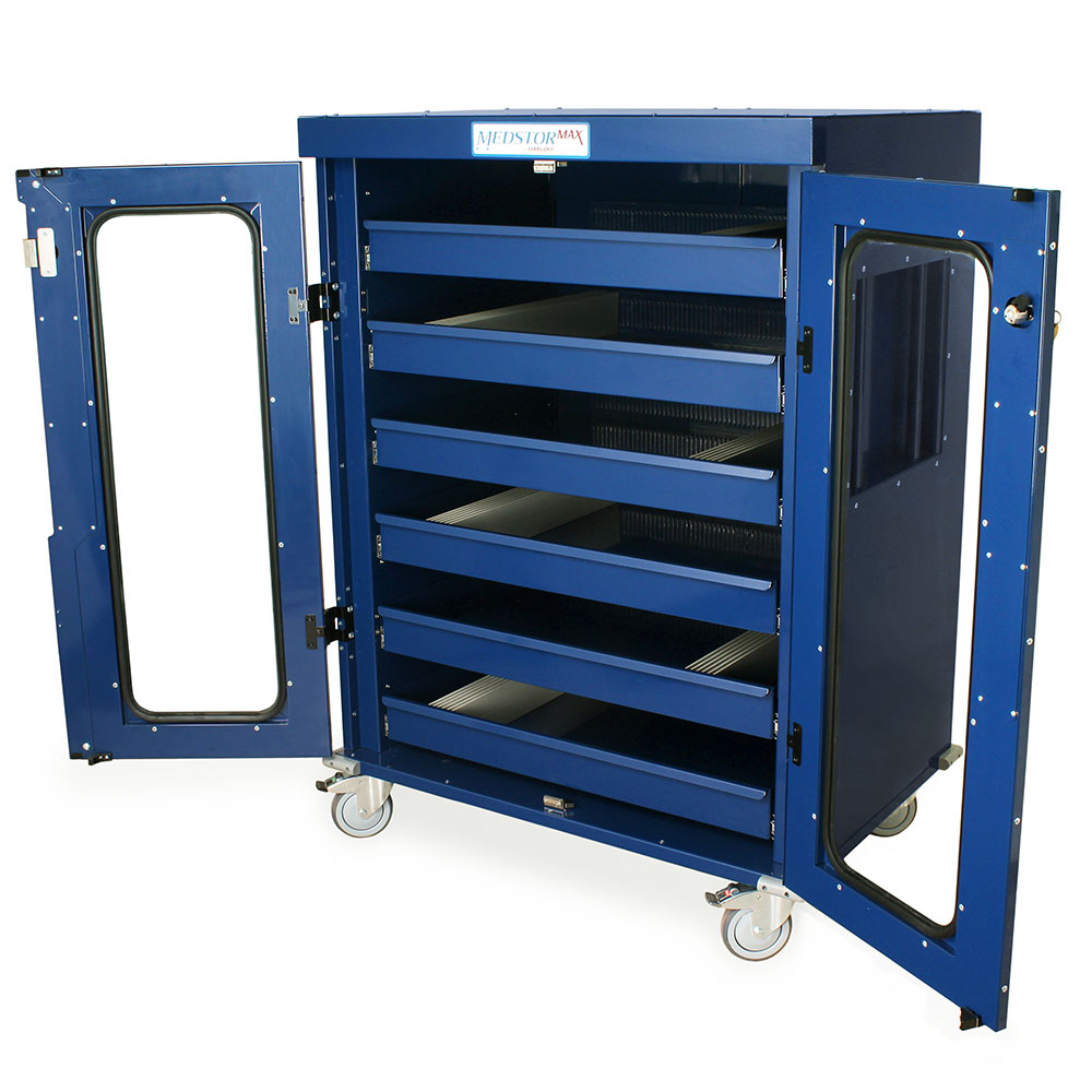 Intraocular Lens Storage Cart closed view, navy