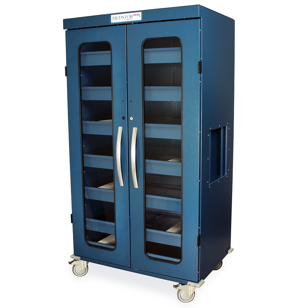 Harloff Intraocular Lens Storage Cart closed view, blue