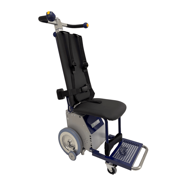 AERO Aviation powered stair climbing chair inside commercial aircraft aisle