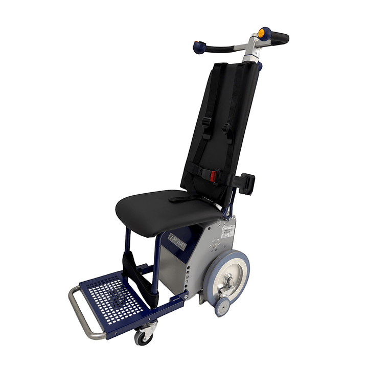 AERO Aviation powered PRM stair climbing chair with safety harness and footrest