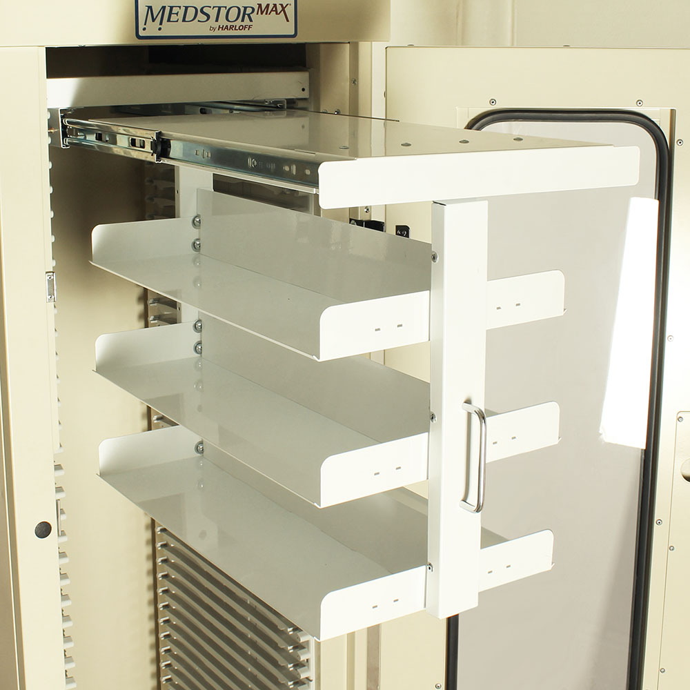 Extended pullout suture storage shelf for MedStor Max cabinets