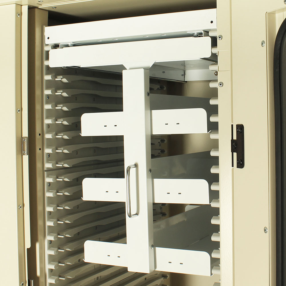 Suture shelf accessory installed inside single column MedStor Max cabinet