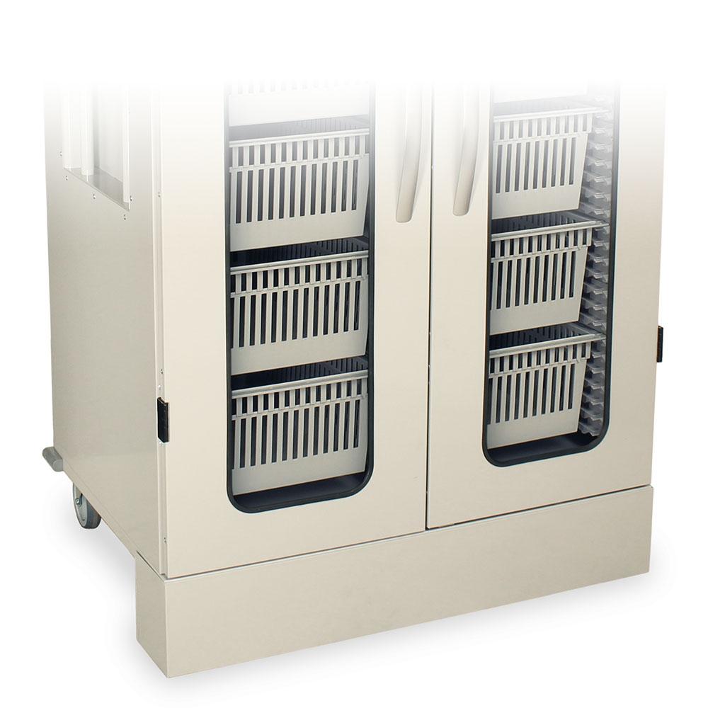 Steel skirt kickplate attached to double column MedStor Max cabinet