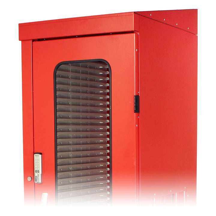 Close-up of single column MedStor Max cabinet slope top installation