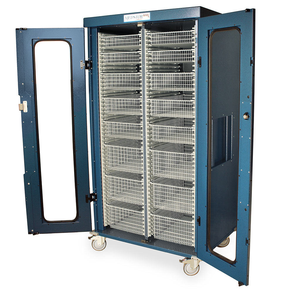 Shelving accessory kit with wire baskets for double column MedStor Max cabinets