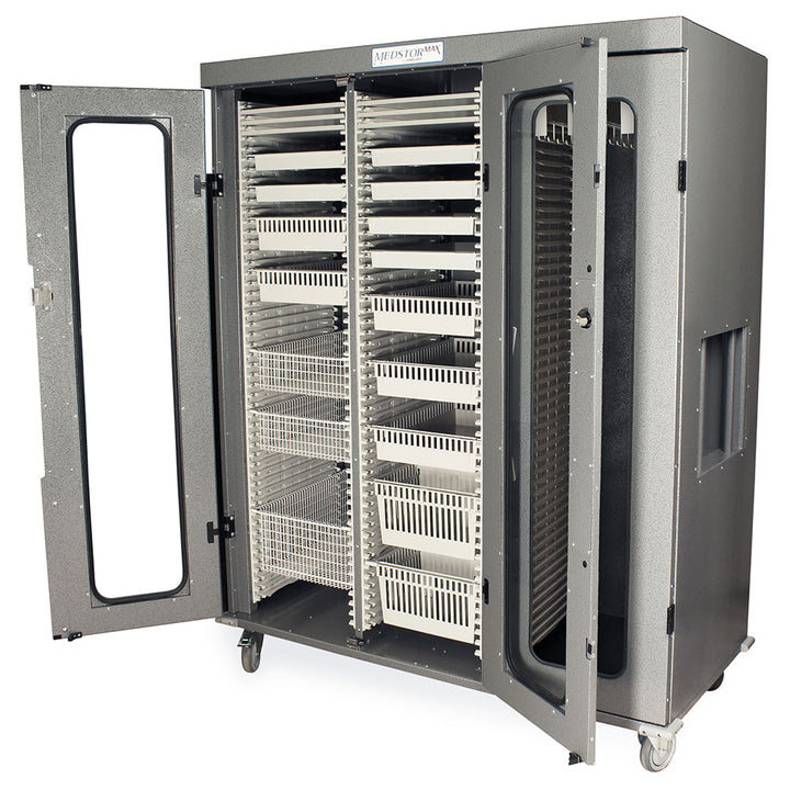 Complete cath lab accessory kit shown installed in triple MedStor Max cabinet