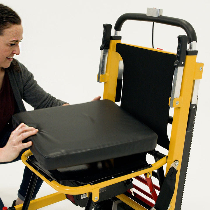 Powered Mobile Stairlift seat cushion with wipeable vinyl surface