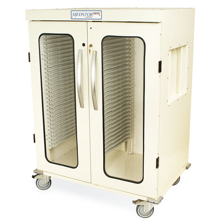 3/4 height double column medical storage cabinet in cream finish, front view  