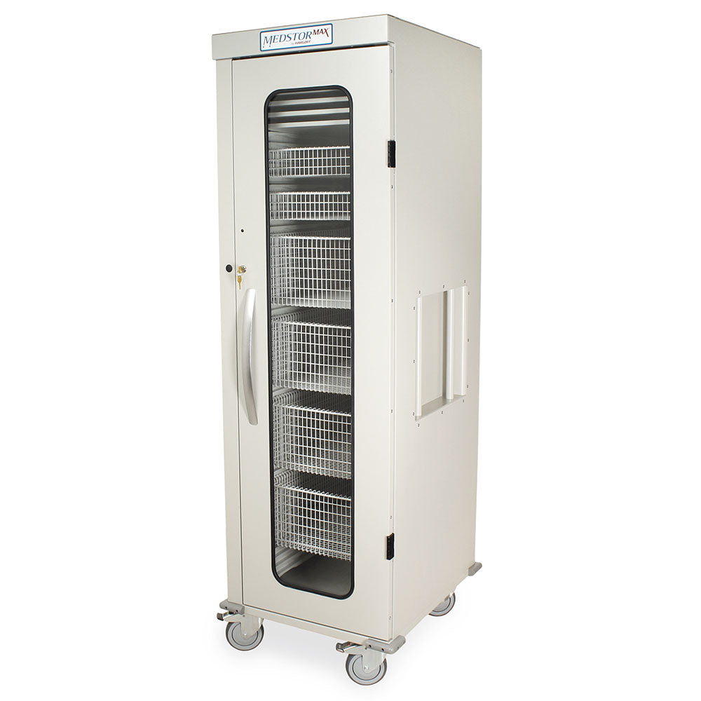 Sand-colored vascular medical cart single column with glass front