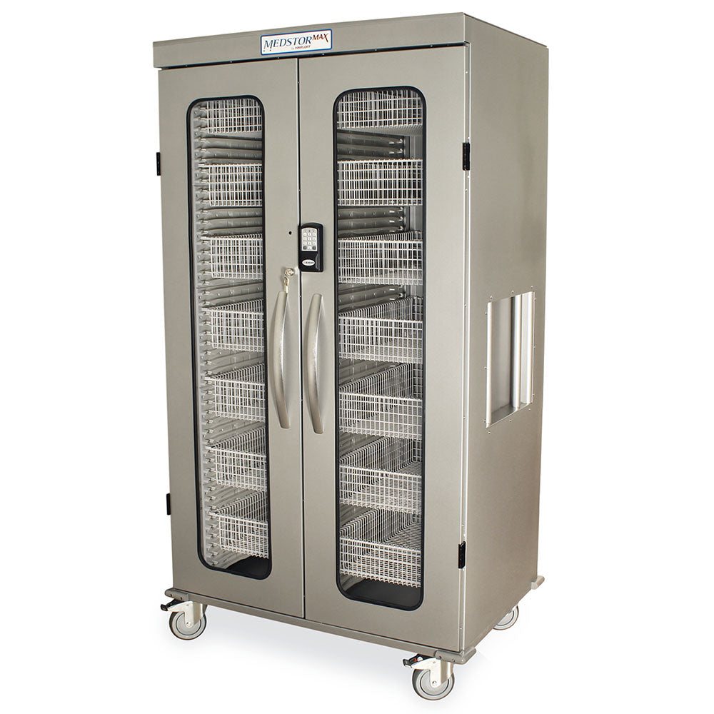 Electronic locking medical storage cabinet with double columns and glass doors