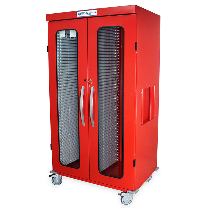 Red double column arthroscopy cabinet for medical supply storage
