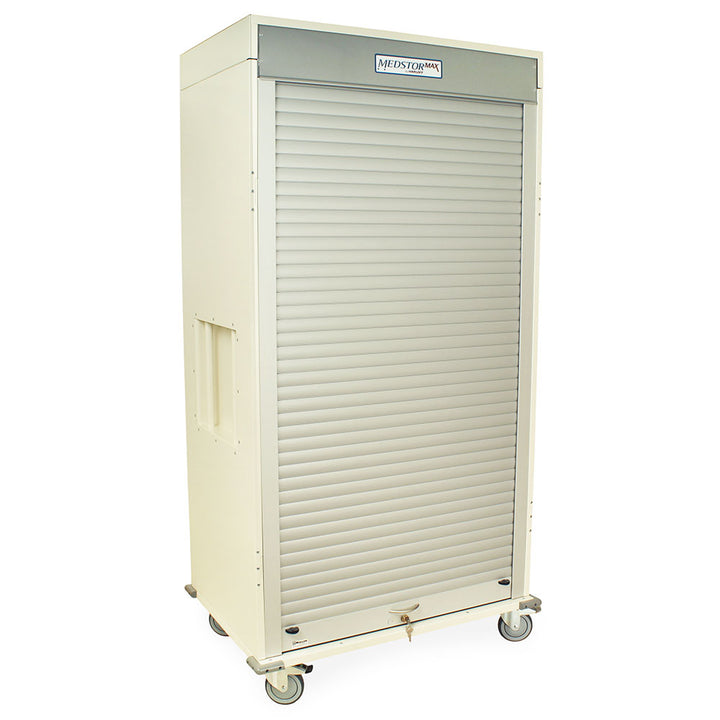 Double column medical storage cart with tambour door and key lock in cream finish