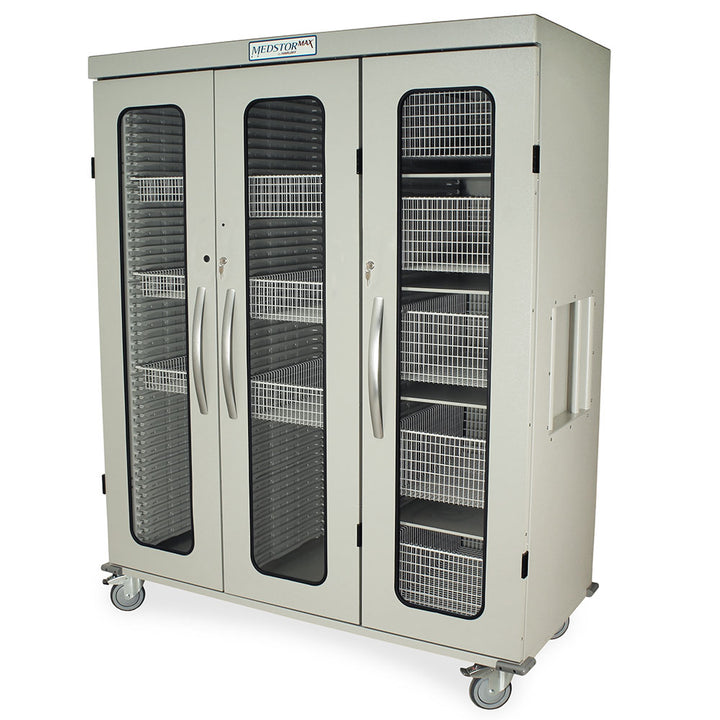 Triple column medical storage cabinet with glass doors – front closed view