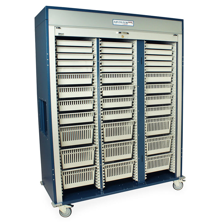 Triple column medical cabinet right angle open view