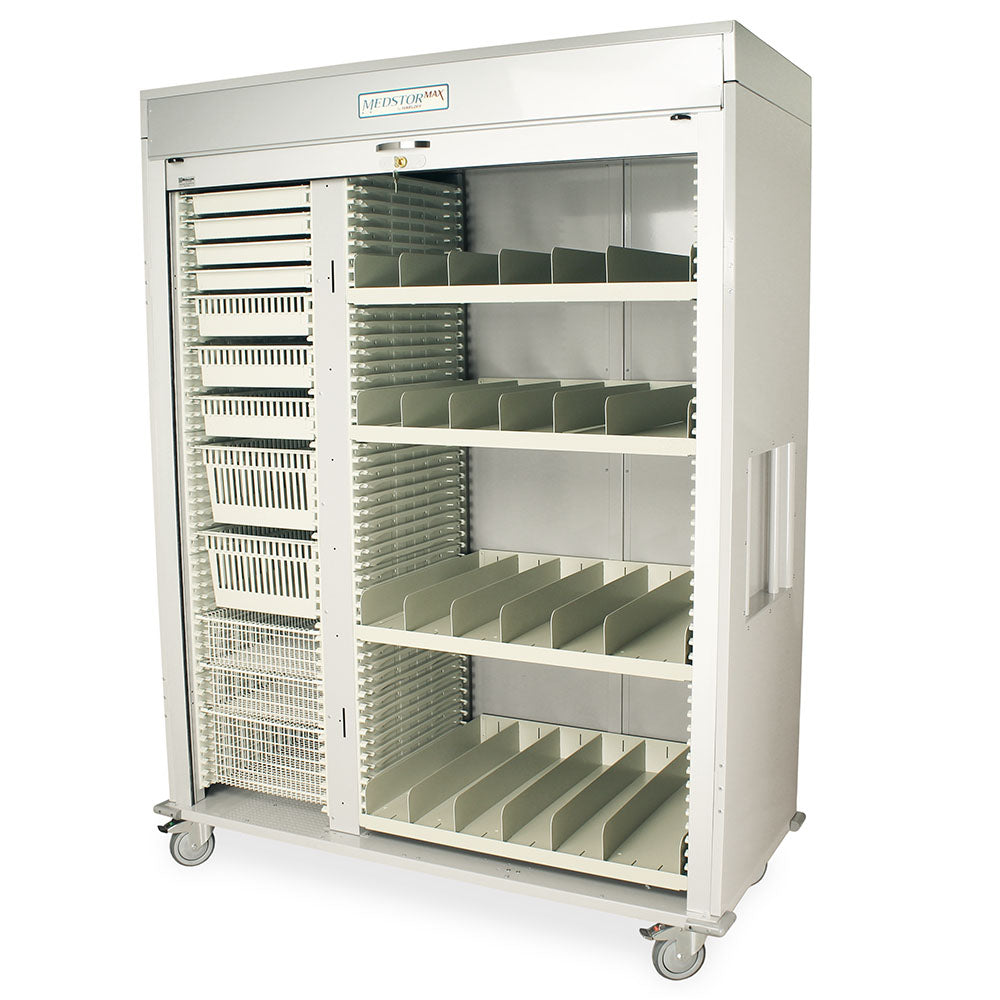 Triple Column Medical Storage Cabinet with tambour door and casters
