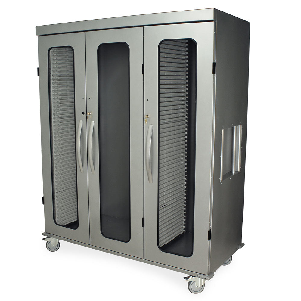 Triple column medical cabinet left-wide column glass doors front closed