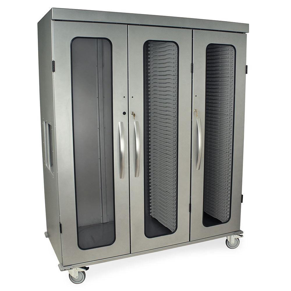 Stainless triple column cabinet left-wide open columns interior view