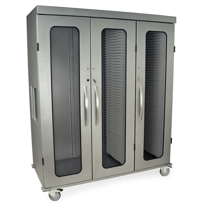 Stainless triple column cabinet left-wide open columns interior view