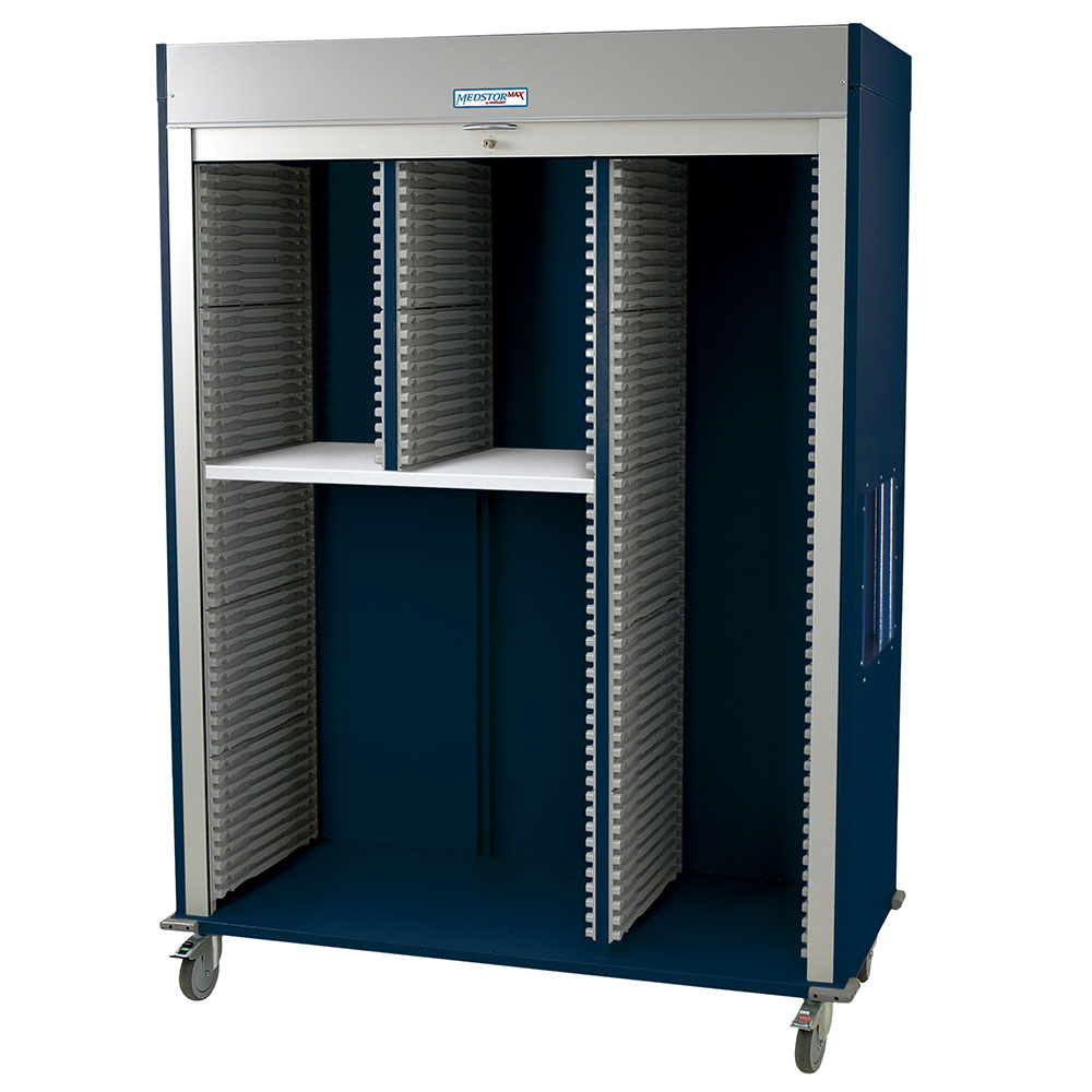 Triple column medical storage cabinet with tambour door and split-A left column