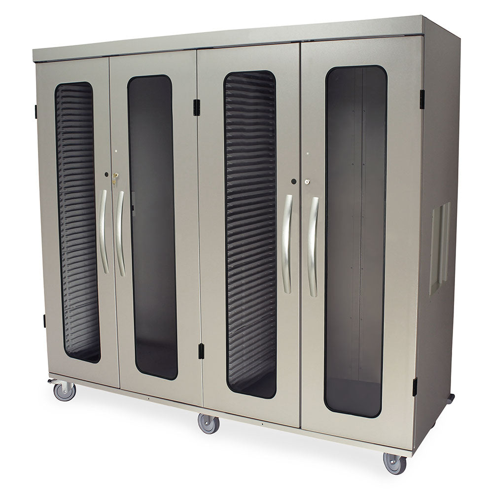 Quad column medical storage cabinet with glass doors and key lock  