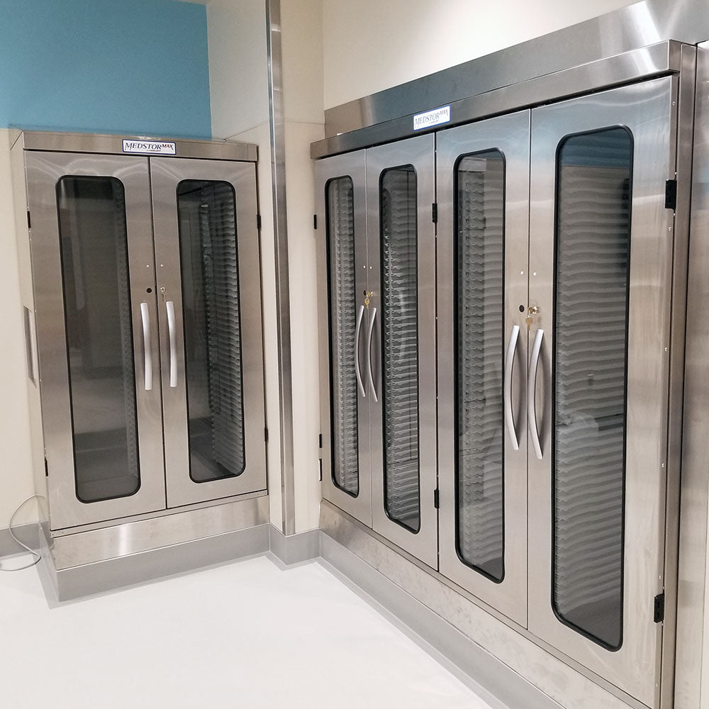 Stainless steel medical cabinet in use in a surgical or lab environment