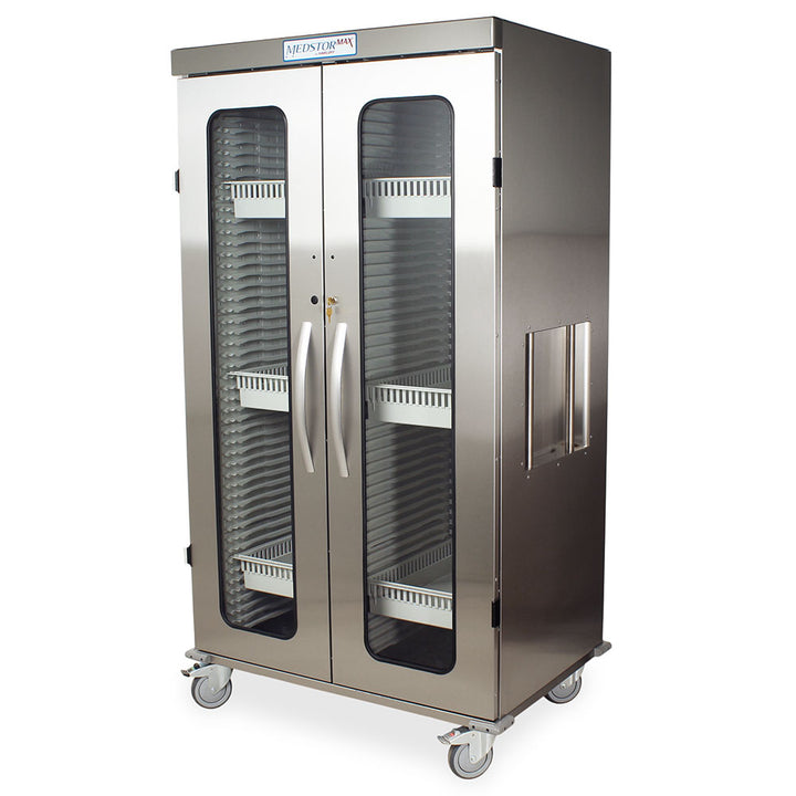 Double column stainless cabinet with key lock – alternate left view
