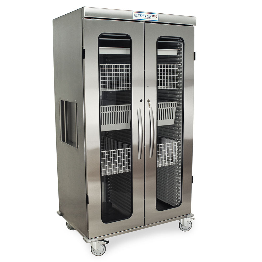 Double column stainless medical cabinet – front right closed view