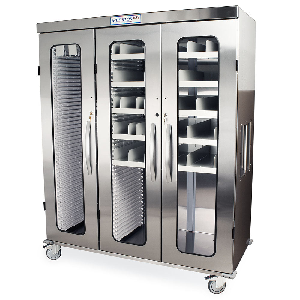 Triple column stainless steel medical cabinet with glass doors and key lock  