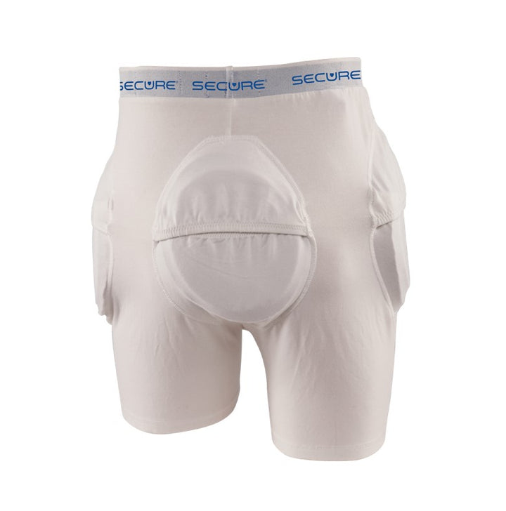 Secure hip protectors with removable tailbone pad shown